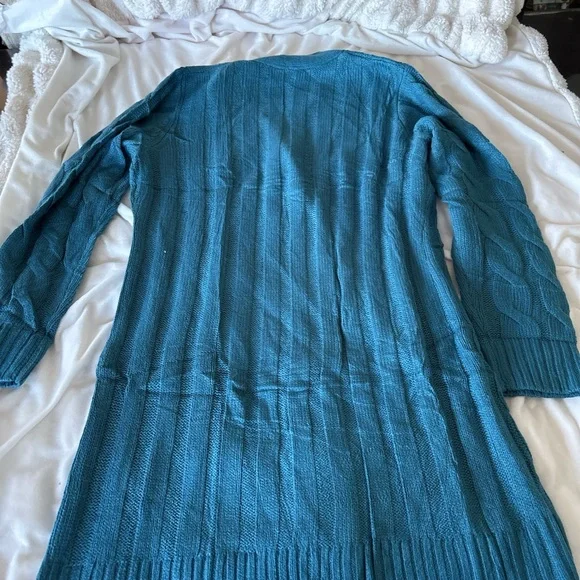 Cable Knit Long Cardigan Sweater Pretty Garden Teal - Picture 5 of 5